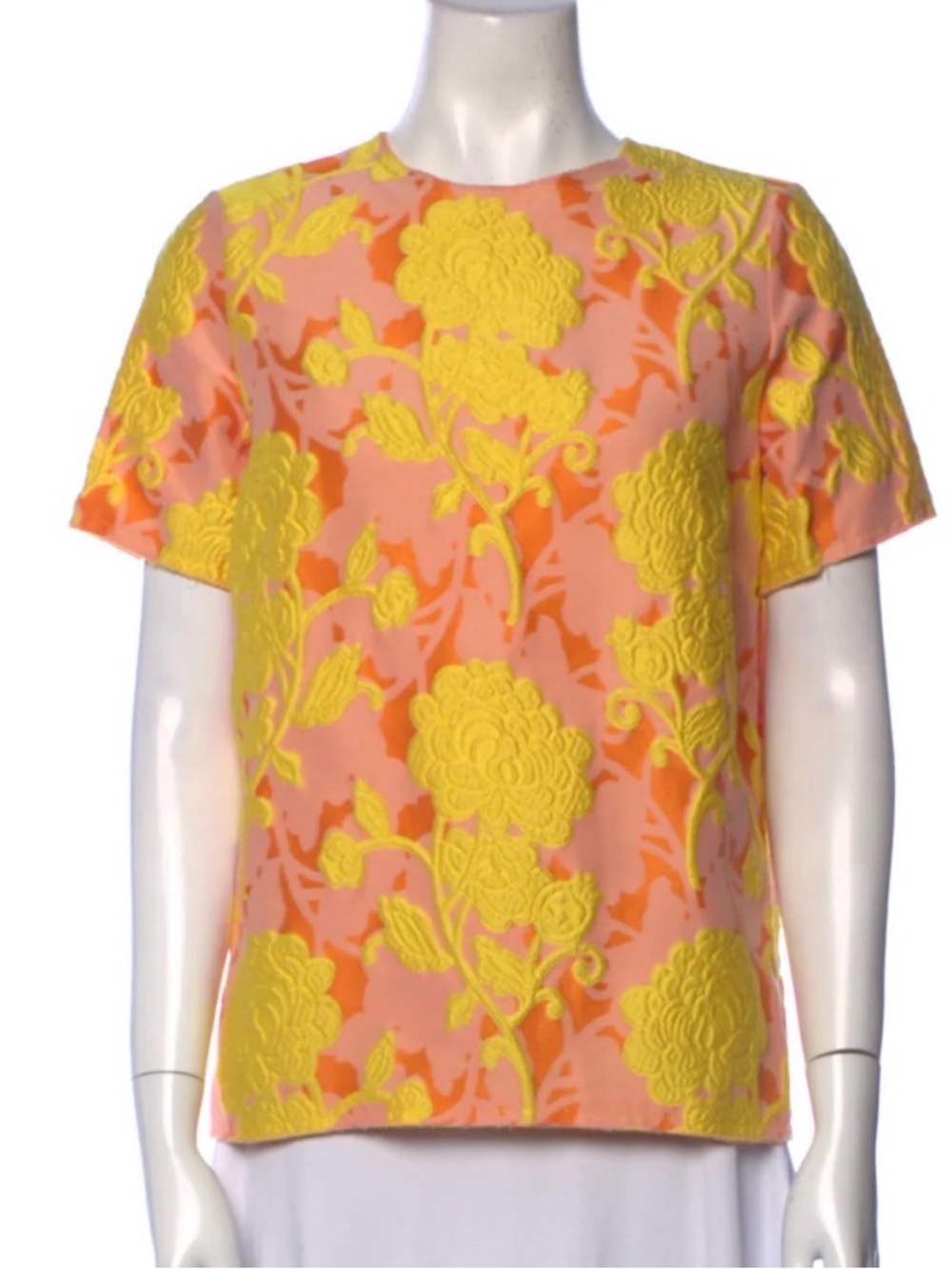 Miu Miu Floral Embroidered/Embossed Short Sleeve Top